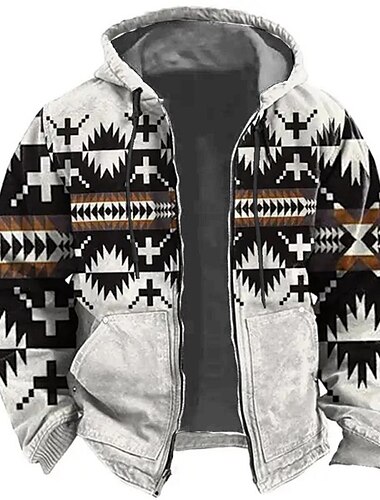  Homme Tribal Imprimés Photos Sweat à capuche Sweats à Capuche Sweat-shirt Sweat à capuche zippé manche longue Sweat à capuche Capuche Sportif 3D effet Vacances Vêtement de rue Bleu Vert Poche Imprimer