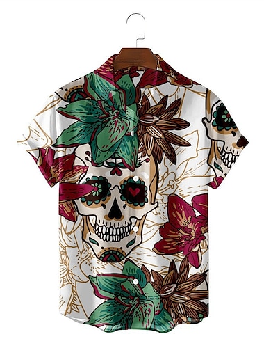  Halloween Skeleton / Skull Hawaiian Shirts Aloha Shirt 3D Graphic For Men's Adults' Halloween Carnival Masquerade 3D Print Casual Daily