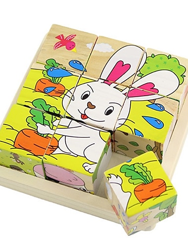  Wooden 3D Puzzle Puzzle For Children's Birthday Gifts Kindergarten Puzzle Toys Wooden 3d Building Block Six Sided Painting