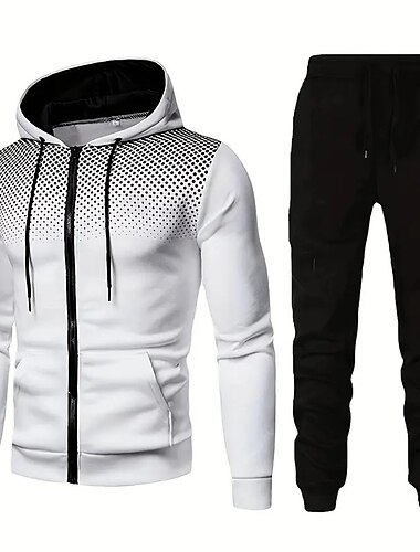  Men's Hoodie Tracksuit Sweatsuit Black White Red Blue Dark Gray Hooded Geometric 2 Piece Sports & Outdoor Daily Holiday Streetwear Cool Casual Spring &  Fall Clothing Apparel Hoodies Sweatshirts