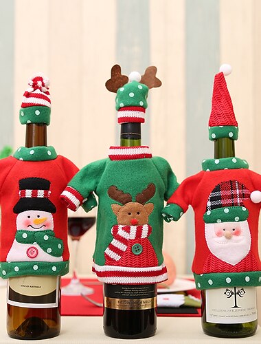  joulu viinipullon kansi koristeet neulottu puuvilla viinipullon kansi hieno ammattitaito neulottu joulu