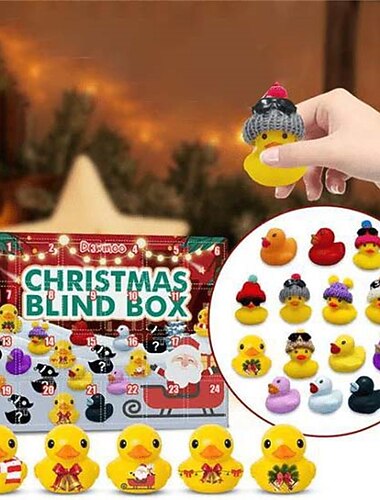  Navidad pato de goma calendario de adviento ciego Navidad pato amarillo cuenta atrás ciega conjunto de regalo de Navidad calendario de adviento regalos de navidad