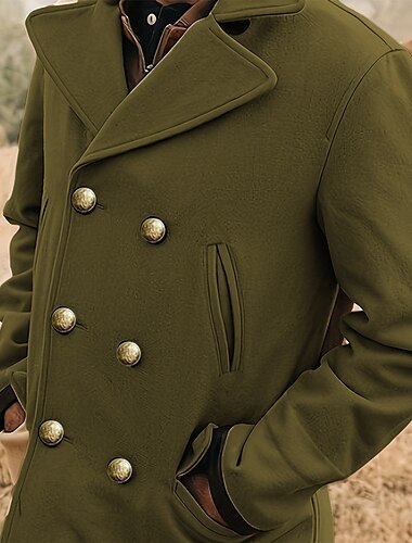  Herren Wintermantel Peacoat Trenchcoat Outdoor Freizeitskleidung Herbst Winter Polyester Oberbekleidung Bekleidung Modisch Strassenmode Glatt Kargen Doppelreihiger Verschluss