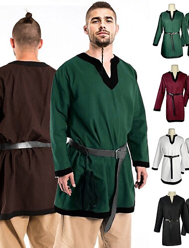  Retrò Vintage Medievale Rinascimento Cintura in Vita Camicia Tunica Fiera del Ren Vichingo Ranger Elfico Blocco di colori Per uomo Vichingo Fantasia Halloween Carnevale Mascherata LARP Adulti Cintura