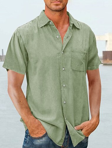  Voor heren Overhemd Zomer overhemd Normaal shirt Overhemd met knopen Zwart khaki Leger Groen Donkerblauw Korte mouw Effen Revers Vakantie Dagelijks Voorvak Kleding Polyester Modieus Casual Comfortabel