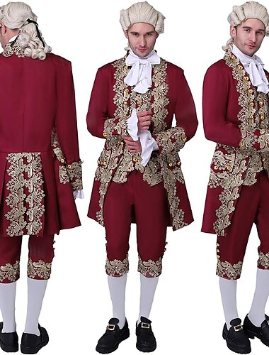  Rokoko Barock Viktorianisch Outfits Herren königlich Halloween Karneval Leistung Party Maskerade Erwachsene Mantel Hose Kragen Ganzjahres