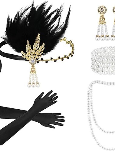  1920er Der große Gatsby Outfits Halloween Junggesellinnenabschiedsparty Festival Erwachsene Handschuhe Ohrringe Halskette Ganzjahres