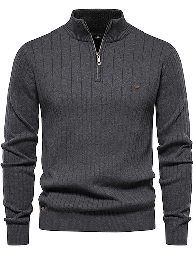  Hombre Suéter de punto Jersey con cremallera Suéter tipo polo Estriado Tejer Regular De Punto Plano Escote Chino Contemporáneo moderno Trabajo Ropa Cotidiana Ropa Invierno Negro Azul Marino Oscuro S