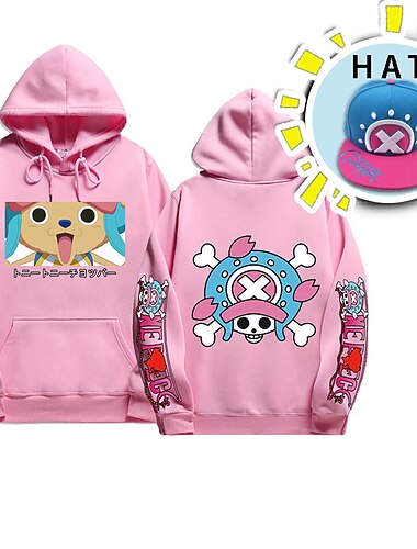  et stykke tony tony chopper hættetrøje anime anime frontlomme grafisk hættetrøje til mænds kvinders unisex voksnes hot stamping 100 % polyester med hat