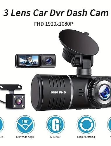  3 camere lentile Cameră de bord dvr auto de 2,5 inci Cameră de bord HD cu lentile cu trei căi înregistrare video 1080p cutie neagră Cameră de bord cu ciclu