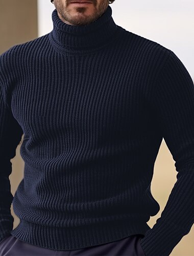  Per uomo Maglioni di Natale Maglione a collo alto Pullover Maglione Maglione A coste Maglia Lavorato a maglia Liscio A collo alto Tenere al caldo Informale Esterno Da tutti i giorni Abbigliamento