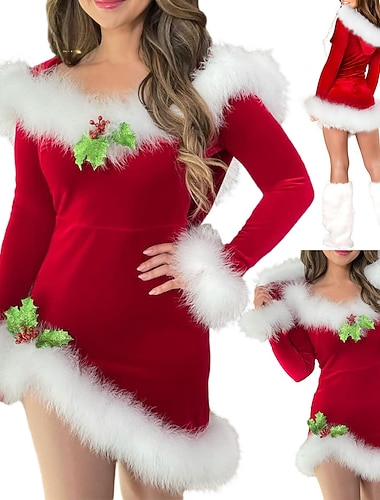  Kerstman Mrs.Claus Kerst jurk Kerstmanpakken Dames Kostuum feest Cosplay Kostuum Volwassenen Kerstmis Maskerade Feesten & Uitgaan Kleding
