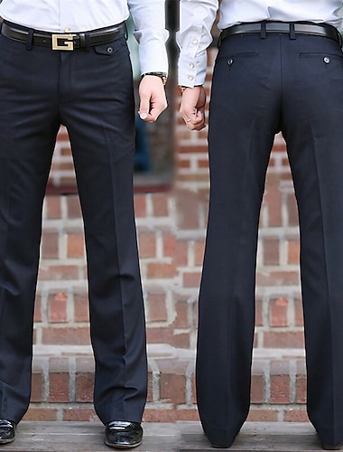  男性用 スーツ フレアパンツ ベルボトム ズボン ポケット まっすぐな足 ソリッド 履き心地よい 結婚式 オフィス ビジネス ストリートファッション レトロ風 ブラック ホワイト マイクロエラスティック
