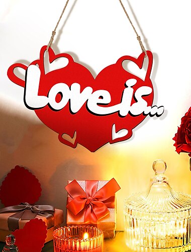  piros szerelem fa medál fali dekoráció szív alakú medál Valentin napi esküvői lakberendezés 1db