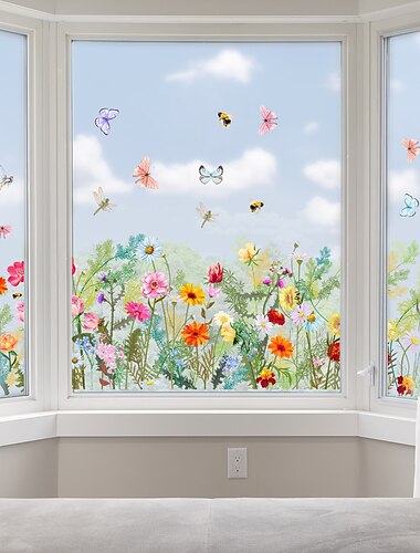  1 st planten bloemen vlinder raamstickers woonkamer slaapkamer decoratieve muurstickers zelfklevende statische glasstickers
