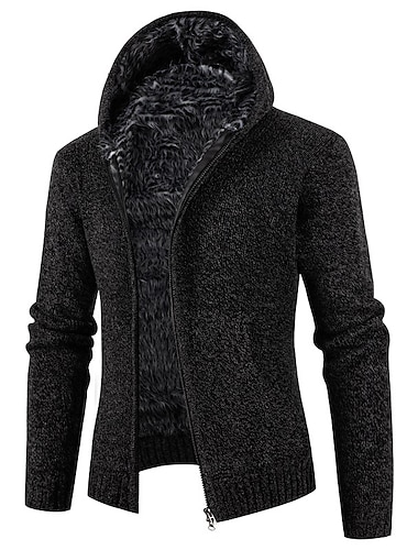  Herren Strickjacke Zip Pullover Reißverschluss Gerippt Stricken Standard Tasche Strick Glatt Kapuzenpullover Warm-Ups Moderne zeitgenössische Freizeitskleidung Ausgehen Bekleidung Winter Schwarz