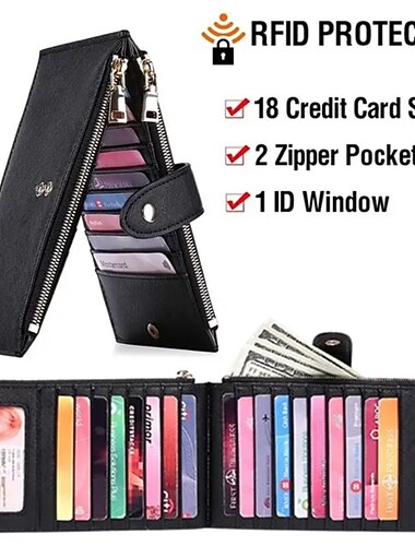  Portafoglio bifold con blocco RFID portacarte di credito in pelle PU portafoglio con doppia cerniera portamonete