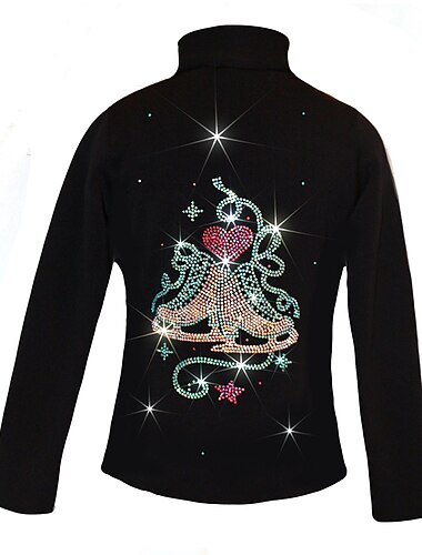  Fleecejacke fürs Eiskunstlaufen Damen Mädchen Eislaufen Jacke Shirt Schwarz elastisch Ausbildung Wettbewerb Eiskunstlaufkleidung warm Kristalle Langarm Eislaufen Eiskundstlauf