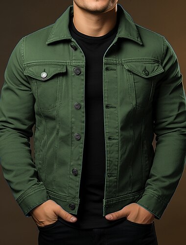 Herren Hemdjacke übergangsjacke Alltagskleidung Winddicht Knöpfe Ganzjahres Einfarbig Streetwear Revers Regulär Baumwolle Schwarz Weiß Rote Marinenblau Blau Jacken