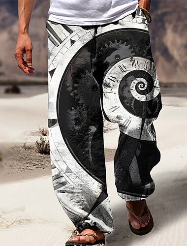  Machine Klok Casual Voor heren 3D-afdrukken Broeken Buiten Straat Uitgaan Polyester Zwart Rood Khaki S M L Medium Taille Elasticiteit Broek