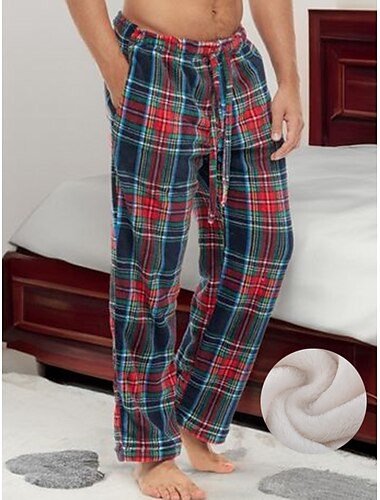  Hombre Ropa de salón Pantalones de pijama de franela Pantalones a cuadros Pantalones de Yoga (Lounge) 1 pcs Plaid Estampados Elegante Casual Confort Hogar Diario Franela Comodidad Pantalón Correa