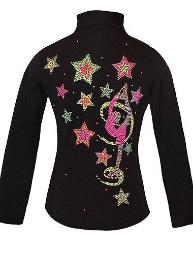  Fleecejacke fürs Eiskunstlaufen Damen Mädchen Eislaufen Jacke Shirt Schwarz elastisch Ausbildung Wettbewerb Eiskunstlaufkleidung warm Kristalle Langarm Eislaufen Eiskundstlauf