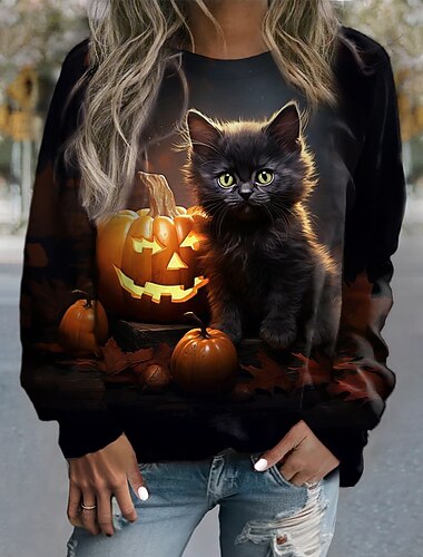  Dámské Halloweenská mikina Svetr Polyester Dýně předvečer Všech svatých Ležérní Aktivní Sportovní Kulatý Dlouhý rukáv horní a dolní část) Lehce elastické Podzim zima