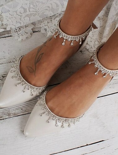  Zapatos de boda blancos para mujer: elegantes zapatos de novia con tiras de diamantes de imitación en el tobillo para novias y eventos formales
