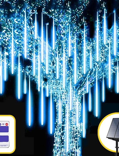  Solcelle Meteor Dusj Regn Lys 30cm/50cm/80cm 8 Rør Fallende Regndråpe Fe Lyskjede Vanntett Plug-in Istapp Lys Utendørs Halloween Fest Patio Dekor