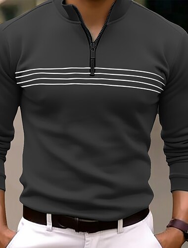  Homens Camiseta Polo Polo Quarter Zip Roupa Diária Férias Quarter Zip Manga Longa Moda Confortável Riscas Zip Up Primavera & Outono Normal Preto Azul Marinha Laranja Marron Camiseta Polo