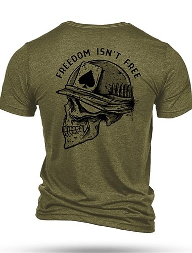  男性用 スカル ポーカー Tシャツ ティートップ コットン１００％ 半袖 グラフィック シャツ ブラック ダック アーミーグリーン 快適なTシャツ スポーツ・アウトドア 祝日 ファッションデザイナーの衣類