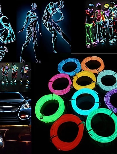  5m led el draad lichtstrip batterij neon gloeiende lichtslingers carnaval diy touw buis gloeit in het donker halloween blacklight kerst auto veelkleurige dansfeest decoratie