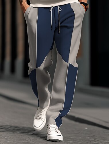  男性用 スウェットパンツ ジョガー ズボン ストレートレッグスウェットパンツ パッチワーク ドローストリング 弾性ウエスト カラーブロック 履き心地よい 高通気性 カジュアル 日常 祝日 スポーツ ファッション ホワイト オレンジ