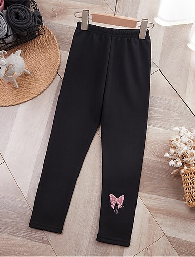  Bambino Da ragazza Leggings foderati in pile Pop art Attivo Scuola Cotone 7-13 anni Primavera Nero Rosa Grigio chiaro