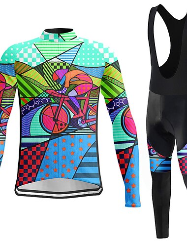  Miesten Pyöräily jersey ja haalaritrikoot Pitkähihainen Maastopyöräily Maantiepyöräily Talvi Syksy Violetti Pinkki Sininen Kuvitettu Pyörä 3D alusta Nopea kuivuminen Takatasku Kosteuden siirtäv