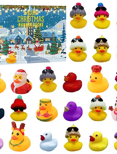  Caja sorpresa con calendario de adviento navideño, regalo de patito de goma navideño, caja sorpresa con calendario de adviento navideño con patito amarillo, juego de juguetes para regalos navideños