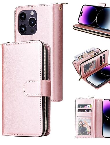  téléphone Coque Pour iPhone 17 Pro Max 17 Air 16 15 14 Pro Max Plus 13 12 11 Pro Max Mini Étui Portefeuille avec Support Magnétique Fermeture Éclair Rétro TPU faux cuir