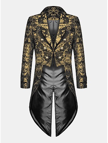  Blazer informal para hombre, chaqueta gótica de vampiro negro dorado de talla grande, abrigo de esmoquin showman, vestido levita steampunk victoriano 2024