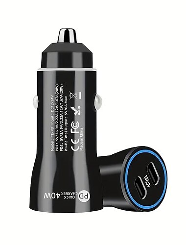  40-W-Dual-PD-Autoladegerät PDPD-Schnellladung 40-W-Autoladegerät Neues 40-W-Dual-Typ-C-Port-Ladegerät