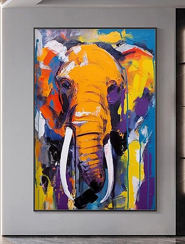  Mintura pinturas al óleo de animales de elefante hechas a mano sobre lienzo, decoración de arte de la pared, imagen abstracta moderna para decoración del hogar, pintura enrollada sin marco y sin