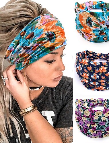  Banda para el cabello de ala ancha de verano para mujer, banda elástica para el cabello con estampado de ejercicio, banda para el cabello de yoga, diadema antisudor y absorción de sudor, accesorios