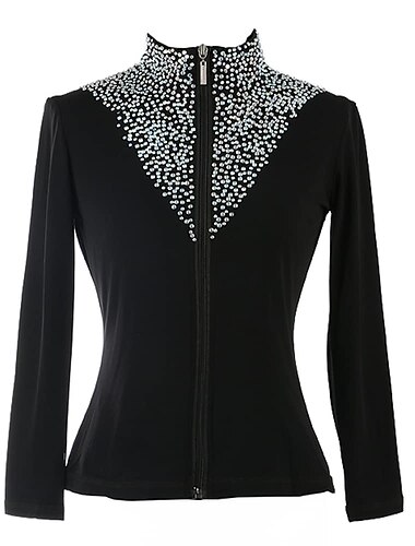  Fleecejacke fürs Eiskunstlaufen Damen Mädchen Eislaufen Jacke Shirt Schwarz Rosa elastisch Ausbildung Wettbewerb Eiskunstlaufkleidung warm Kristalle Langarm Eislaufen Eiskundstlauf
