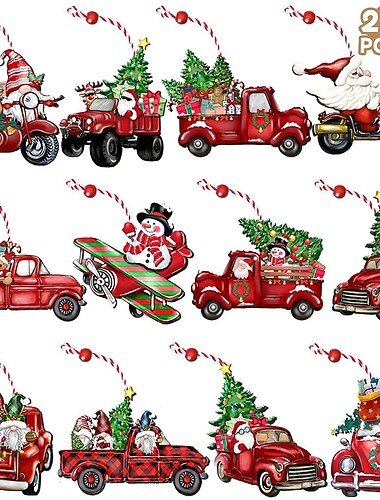  24 ピース/セット、クリスマスドワーフ木製吊り下げ装飾品、クリスマスツリー装飾ドワーフサンタクロース人形木製吊り下げクリスマスカードカーアクセサリー
