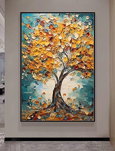  Hecho a mano Pintura al óleo pintada a colgar Pintada a mano Vertical Abstracto Floral / Botánico Moderno Sin marco interior  (sin marco)