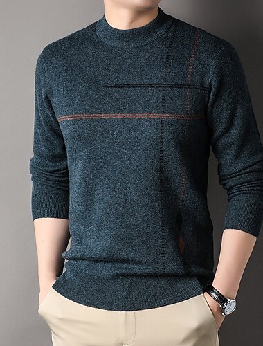  Herren Gestreift Pullover Strickware Rundhalsausschnitt Mode Streetwear Designer Urlaub Alltagskleidung Ausgehen Gestrickt Langarm Herbst Winter Kamel Schwarz Dunkelmarine