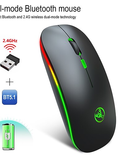  hxsj t18 dual mode mus 2,4g trådløs mus bt mus fargerik pustelys mute mus med justerbar dpi for bærbar PC