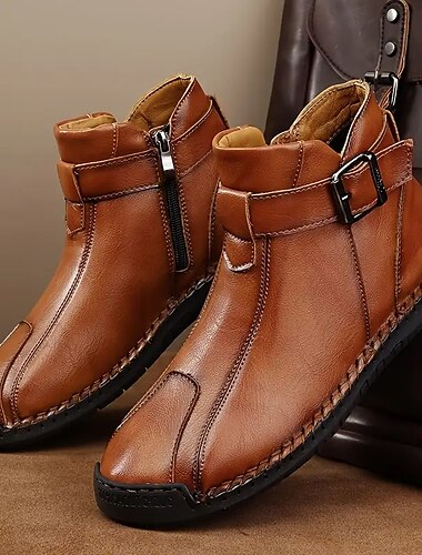  Botines casuales con hebilla para mujer: zapatos planos de cuero suave para caminar con cremallera lateral para otoño, viajes y uso diario.