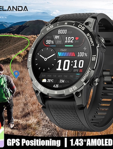  Военные GPS Умные часы для мужчин 1.43 AMOLED экран Частота сердечных сокращений Водонепроницаемость IP68 Совместим с Android iOS