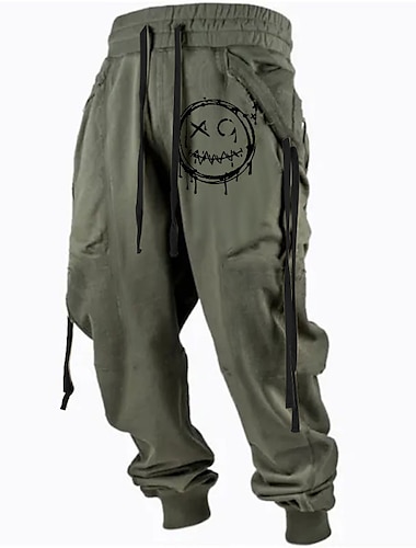  Χαμογελαστό πρόσωπο Καθημερινό Ανδρικά 3D εκτύπωση Αθλητικές Φόρμες Παντελόνια ΕΞΩΤΕΡΙΚΟΥ ΧΩΡΟΥ Δρόμος Καθημερινά Πολυεστέρας Πράσινο στρατού Τ M L Μεσαία Μέση Ελαστικότητα Παντελόνι