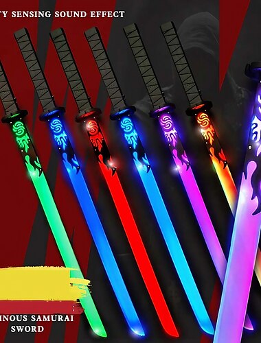  Bâton de flash brillant de samouraï de 82,5 cm de long, bâton de son de combat flash coloré, jouet de support de sol de marché de nuit